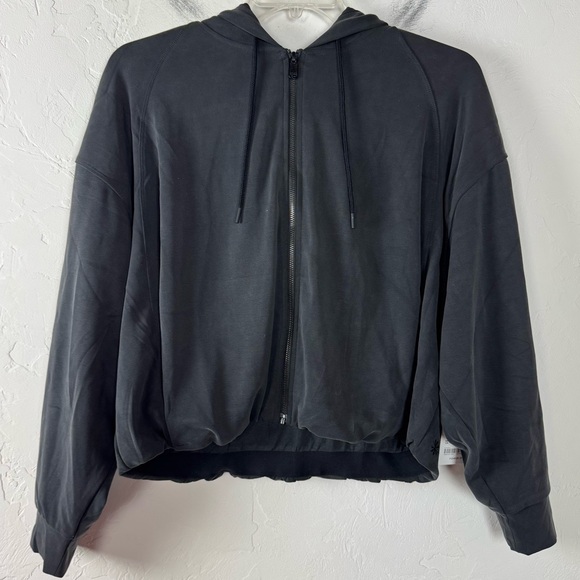 Athleta Tops - Athleta Hoodie Sweatshirt Jacket Seasoft Bubble Hem Full Zip Solid Black Knit